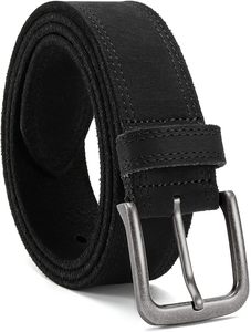 Men's Genuine Cow Hide Leather <b>Belt</b> Solid Black Casual Style with Steel Rectangular Pin Buckle Durable One-Piece Molding - Product Image 1