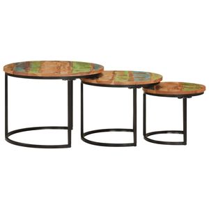 Set di 3 Tavolini da Caffè Impilabili in Legno Riciclato Misto, Misure Piccola, Media e Grande - Product Image 3