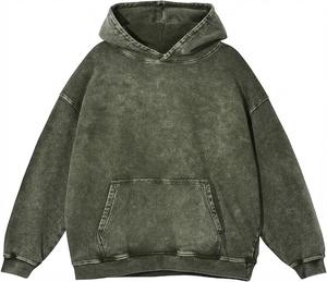 Sweat à capuche noir délavé surdimensionné pour homme, couleur unie, style décontracté automne, 100 % coton, molleton bouclette, manches longues, avec poches - Product Image 4