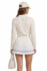 ONETEN APPAREL Ensemble pull tricoté style preppy pour femme avec mini-jupe plissée devant, taille élastique, manches longues, ajusté, séchage rapide, tout-en-un - Product Image 2
