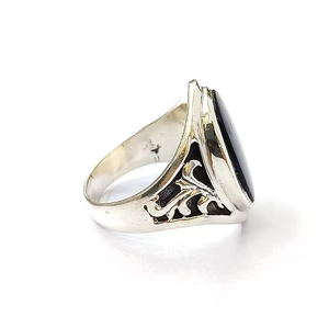 Unisex Sterling Silver Black Onyx <b>Ring</b> Vintage Oval Gemstone Signet Handcrafted Textured Jewelry Wholesale - Product Image 3