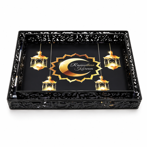 Hot Selling Gold Metal Ramadan <b>Serving</b> <b>Tray</b> <b>Round</b> Mosque Design Eid Mubarak Food Storage Bowl For Dates And Candy Islamic Table - Product Image 5