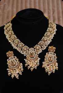 Collar de Moissanita Natural Multicolor con Cuentas Polki, Joyería Nupcial India, Collar Estilo Bollywood - Product Image 3