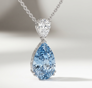 Collier pendentif en diamant bleu poire fantaisie cultivé en laboratoire |    Cadeau de bijoux élégant et minimaliste pour femmes, bijoux fins - Product Image 3