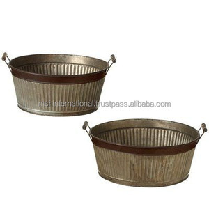 Galvanized Metal Oval Planter Pots with <b>Copper</b> Handles for Home Decoration - Product Image 3