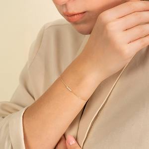 Mini Diamond Bar Bracelet 14K Solid Gold Dainty Diamond <b>Charm</b> Bracelet White Yellow Rose Gold Minimalist Jewelry Gift for Women - Product Image 3