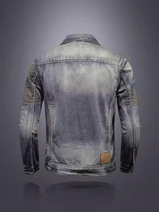 Best Quality <b>Men's</b> Distressed Denim <b>Jacket</b> Embroidered Sleeves Vintage Acid Wash Button Down Jean <b>Trucker</b> <b>Jacket</b> Coat OEM - Product Image 6