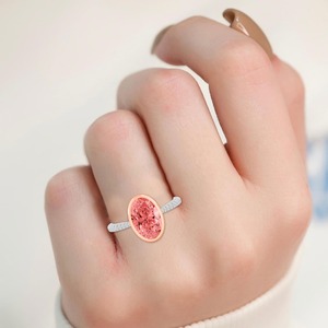 Reimagined Oval And Round 10K Rose And White Gold Lab Grown Diamond Engagement <b>Ring</b> 3.44 ctw Contemporary <b>Two</b> Tone Bridal <b>Ring</b> - Product Image 1