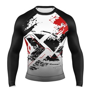 เสื้อรัดกล้ามเนื้อแบบสั่งทำขายส่ง ออกแบบเองได้ พิมพ์ลายแบบซับลิเมชั่นเต็มตัว สำหรับ MMA BJJ ผ้าสแปนเด็กซ์/โพลีเอสเตอร์ ระบายอากาศได้ดี - Product Image 1