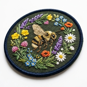 Patch brodé circulaire avec motif floral, appliqué en tissu fait main à coudre pour vêtements et accessoires - Product Image 4