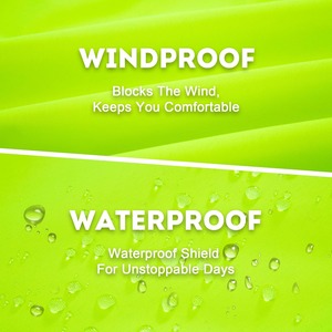 Men's High Visibility Hooded Winter Work <b>Jacket</b> Reflective Striped <b>Waterproof</b> Puffer Coat <b>Long</b> Sleeve With Pockets - Product Image 4