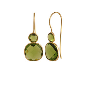 Pendientes Colgantes de Peridoto Chapados en Oro con Engaste de Bisel, Joyería de Gema Verde para Mujer, Estilo Clásico y de Moda - Product Image 1