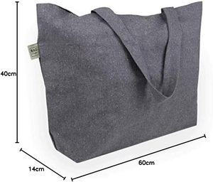 Canvas <b>Tote</b> <b>Bag</b> <b>Medium</b> Bohemian Style Solid Gray Water Resistant Zipper Closure Gift All Seasons Use - Product Image 1