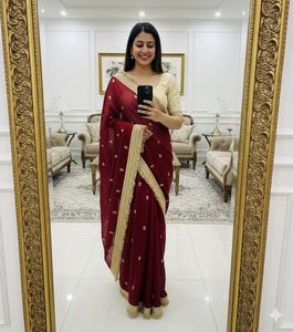 Sari en soie satinée PURE SOFT FANDY pour femmes avec broderie et travail Zari, séchage rapide, toutes saisons - Product Image 4