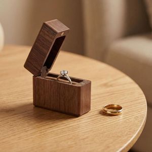 Caja de Anillos de Madera de Nogal Moderna, Personalizable, Doble Cuadrada, Pulida, Ecológica, para Regalo de Aniversario, Compromiso o Boda - Product Image 6