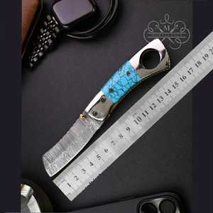 Cuchillo de Camping Plegable de Acero de Damasco Personalizable de Lujo, Punta Recta, Alta Dureza, Portátil, Multifuncional - Product Image 1