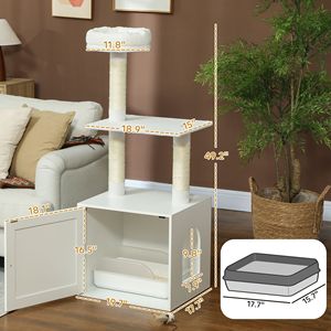 Árbol para Gatos de Lujo para Interiores con Condominio para Gatos, Postes para Rascar, Plataformas para Escalar y Recinto para Caja de Arena - Blanco - Product Image 3