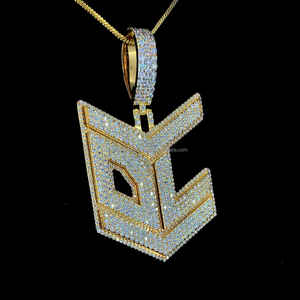 Personnalisé Vvs Moissanite Diamant Deux Lettres Pendentif Hommes Glacé 925 Argent Plaqué Or Bijoux Personnalisé Pendentif - Product Image 2