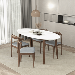 Ada Mid Century Modern Style <b>Solid</b> <b>Wood</b> Dining <b>Table</b> with White Top Oval Design - Product Image 6