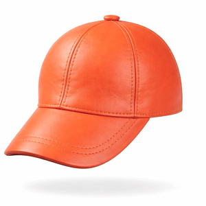 2026 Custom Logo High Quality Waterproof Premium Vibrant Orange <b>Men</b> Women <b>Winter</b> Autumn Outdoor Leather Baseball <b>Caps</b> - Product Image 1