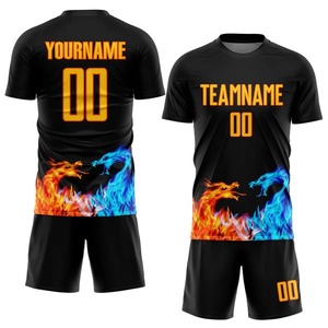 Maillot de football personnalisé noir jaune orange flamme de dragon, sublimation, respirant, séchage rapide, uniforme de football, vêtements d'équipe, vêtements de sport - Product Image 2