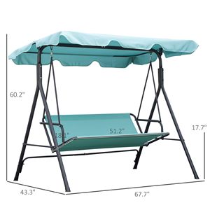 Dondolo a 3 posti con tettuccio regolabile, telaio in acciaio verde e cuscino impermeabile per patio e giardino esterno - Product Image 3
