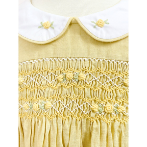 Vestido smock para bebés niñas, tela de algodón amarilla, manga corta, personaliza tu logo, smock hecho a mano, edad de 3 meses a 12 años - Product Image 2