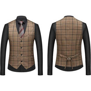 Ensemble de costume de marié pour homme, trois pièces, motif écossais, design élégant, smoking formel, simple boutonnage, respirant - Product Image 5