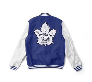 เสื้อแจ็คเก็ตวาร์ซิตี้สีน้ำเงินรอยัลแบบกำหนดเองสำหรับผู้ชาย แจ็คเก็ตบอมเบอร์แขนหนังสีขาว ขายส่งชุดยูนิฟอร์มเบสบอลแบบ Letterman ชุดกีฬา - Product Image 2