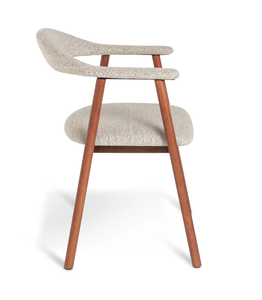 Chaise de salle à manger minimaliste de style mid-century - Structure en bois massif et revêtement en bouclette - Product Image 3