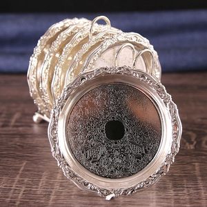Metal Coaster Tea Dessert Dish Set with <b>Rack</b> Silver Finish Serving Coasters for Home Kitchen - Product Image 4