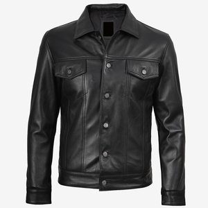 Chaqueta RTS de venta caliente con logotipo personalizado, negra, con botones, para hombre, estilo vintage, de cuero, de alta calidad, para invierno. - Product Image 1