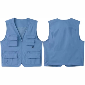 Chaleco de Trabajo Azul con Cuello en V para Hombre, con Múltiples Bolsillos, Cierre de Cremallera, Ropa Exterior Informal de Verano, Material de Poliéster de Secado Rápido - Product Image 1