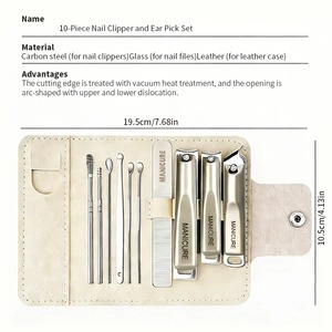 BA 5/10 Piezas Kit Profesional Premium para el Cuidado de las Uñas, Cortaúñas con Abertura de Mandíbula Ancha, Tijeras para Cutículas de Acero Inoxidable, Estuche de Viaje Completo - Product Image 2