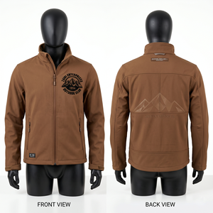 Veste softshell pour homme 220g en polyester et élasthanne, doublure polaire, design à panneaux marron, à capuche, respirante, coupe-vent, écologique - Product Image 1