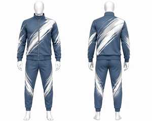 Conjunto Deportivo para Hombre, Chaqueta con Cierre Completo y Pantalones Deportivos con Estampado Geométrico Azul, Ropa Deportiva Transpirable, Corte Regular para Otoño - Product Image 1