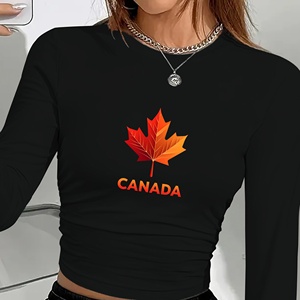 Camiseta de Manga Larga para Mujer, Estilo Y2K, con Estampado Degradado de Hoja de Arce Canadiense, Cuello Redondo, Tejido de Punto de Spandex/Poliéster - Product Image 3