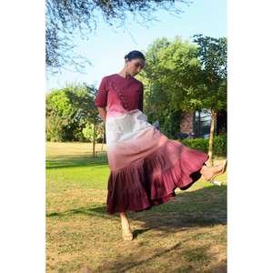 Robe longue maxi ombrée tie-dye pour femme avec ourlet superposé, tenue décontractée pour les vacances - Product Image 2