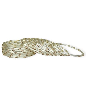 Transparent White Raindrop Glass <b>Bangles</b> <b>Set</b> with Emerald Cut Pearl Gold Plated Wholesale Bulk Export Quality Ready Stock - Product Image 3