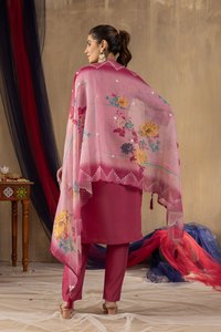 Conjunto de Kurta de Seda Romana para Mujer con Bordado a Mano y Pantalón Recto, Ropa Tradicional India - Product Image 5