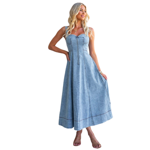 Vestido largo de mezclilla sin mangas para mujer, ropa cómoda de moda de verano - Product Image 4