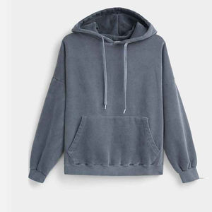 Sudadera con Capucha Unisex de Tela Gruesa de 500 Gsm, Lavado Ácido, Estilo Vintage, con Parche Bordado, Corte y Costura, 100% Invierno, 2 Piezas - Product Image 1