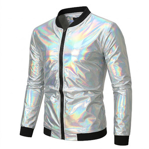 Chaqueta Bomber de PU para Hombre, Cuello Alto, Cierre Completo, Corte Ajustado, Estilo Urbano, Manga Regular, Moda Casual, Ropa Urbana y para Exteriores - Product Image 1