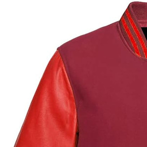 Chaqueta Varsity Marrón para Hombre con Mangas de Cuero PU Rojo, Logotipo M Bordado, Estilo Preppy, Cuello Camisero, Corte Regular - Product Image 2