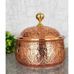 Casserole vintage en cuivre avec fond en acier inoxydable pour cuisinière à gaz et à induction, lavage à la main uniquement, design durable - Product Image 1