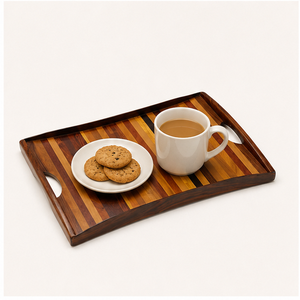 Bandeja de Servir de Madera Exótica Hecha a Mano, Estilo Moderno de Mediados de Siglo, con Diseño de Mosaico y Asas Integradas, para Hogares de Lujo - Product Image 2