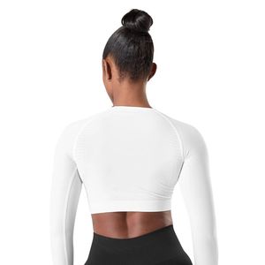Camiseta Deportiva de Manga Larga sin Costuras para Mujer, Blanca, Compresiva, para Gimnasio, Fitness, Yoga, Entrenamiento, Ropa Deportiva Elástica - Product Image 2