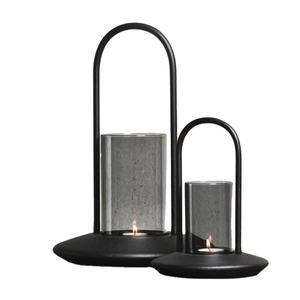 ชุดเชิงเทียนสำหรับตกแต่งรูปทรงสวยงาม2ชิ้นเชิงเทียนสีดำด้านพร้อมภาชนะแก้ว - Product Image 1