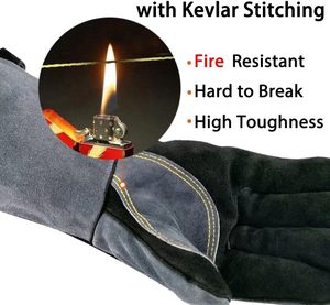 Heat Resistant <b>Long</b> Hand Welding <b>Gloves</b> Cowhide Leather Breathable Industrial Construction Safety <b>Gloves</b> For Welder Workers - Product Image 2
