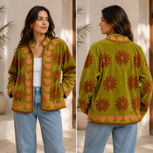 Boho Chic Retro Royal-inspired Free Size Winter Full Sleeve <b>Robe</b> Hand Embroidered Blue Floral Velvet Suzani Mandarin Collar <b>Coat</b> - Product Image 3